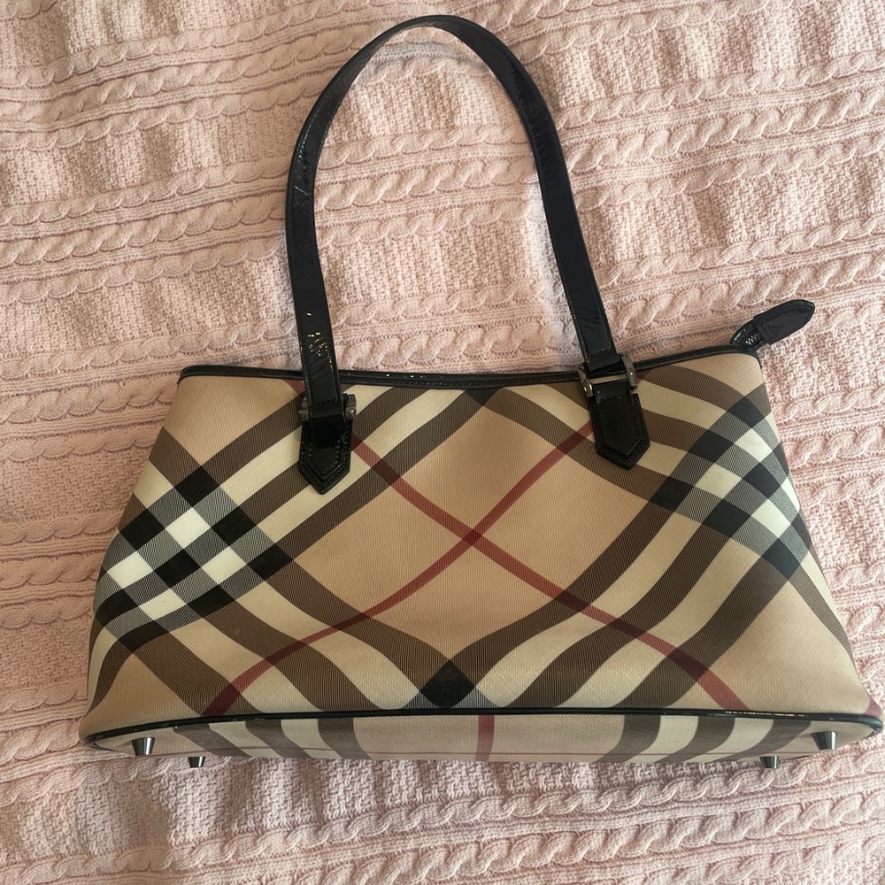 Burberry Beige and Black Plaid Shoulder Bag